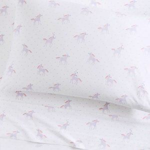 POTTERY BARN KIDS NEW! Unicorn Rainbow - Lavender organic sheet set, size Full